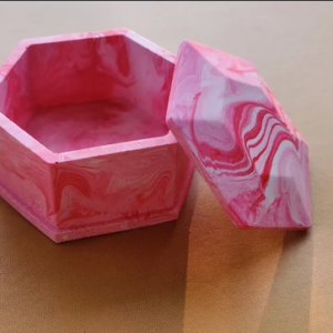 Jesmonite Hexagon Trinket Box - Marble Effect - Pink Color
